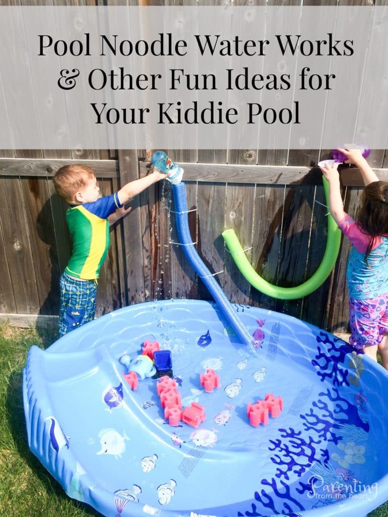 Three sensory play ideas - water and water gun with foam noodles, coloured foam, jello fish in pool Kiddie pools are fun for a brief period of time and then kind of lose their intrigue. Then, parents are left with a massive piece of plastic to store in the backyard or garage. All it takes is a little creativity and some common household items to re-purpose your kiddie pool and make it into a massive sensory bin. It's such a fun way for kids to engage in play-based learning outside.  #sensoryplay #outdoorplay #Kidsactivities #summer #summeractivities #screenfreeactivities #sensorybins #simplekidsactivities #Playbasedlearning #learningthroughplay
