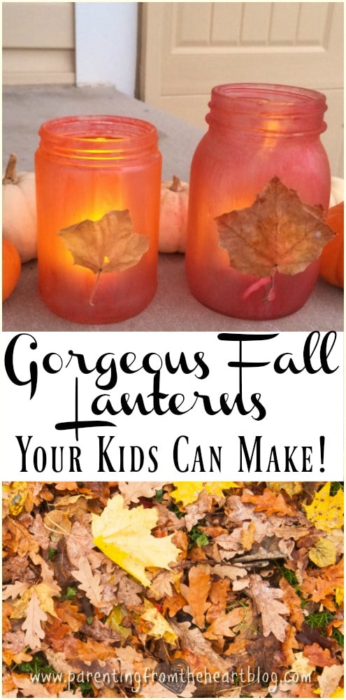 These DIY Fall Lanterns make for incredibly easy fall decor. Your kids can make them with minimal or no help, and they turn out beautifully. Be sure to click through to see other examples, kid-friendly, kids activities, simple budget ideas, fall decorations