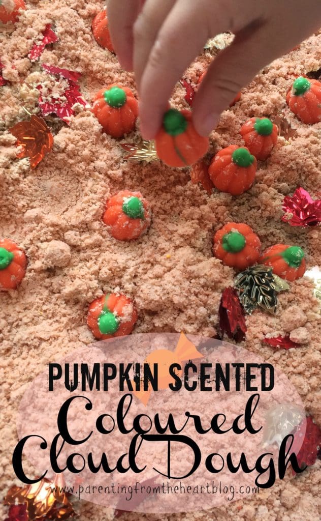 Cloud dough is a great way to engage in sensory play! This is a great fall activity for kids. Plus, it's really easy to make. This coloured cloud dough is also pumpkin scented! It smells amazing and is such a fun sensory experience for toddlers, preschoolers, and all early learners. Great for early childhood education classrooms or at home. Sensory play, play dough, cloud dough, coloured cloud dough, sensory play, learning through play activities.