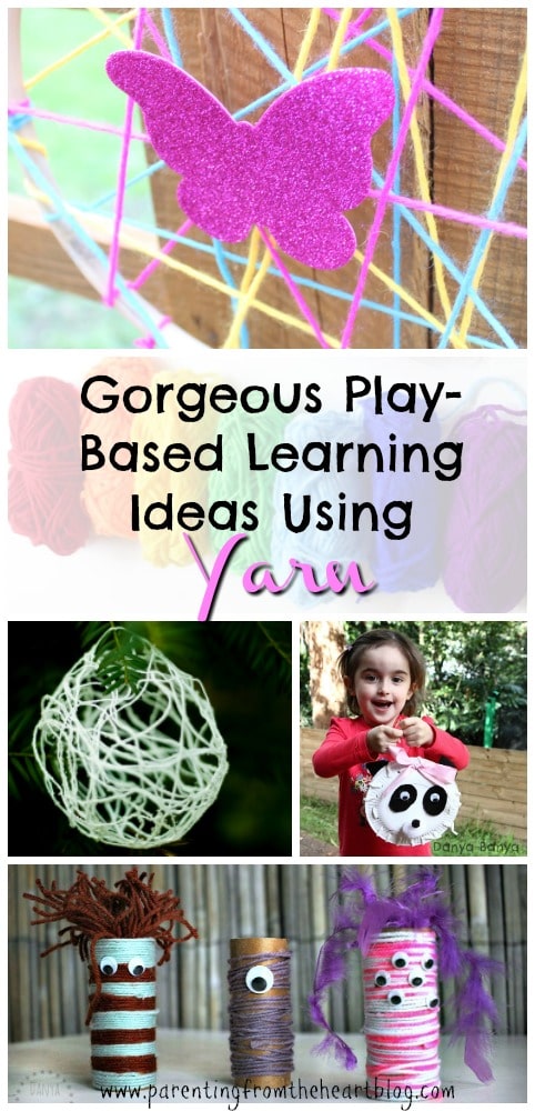 Click here for INCREDIBLE play-based learning ideas using yarn. These ideas are excellent for STEM, fine-motor practice, colour recognition, and so, so much more! Kids activities, learning through play, simple crafts, early childhood education.