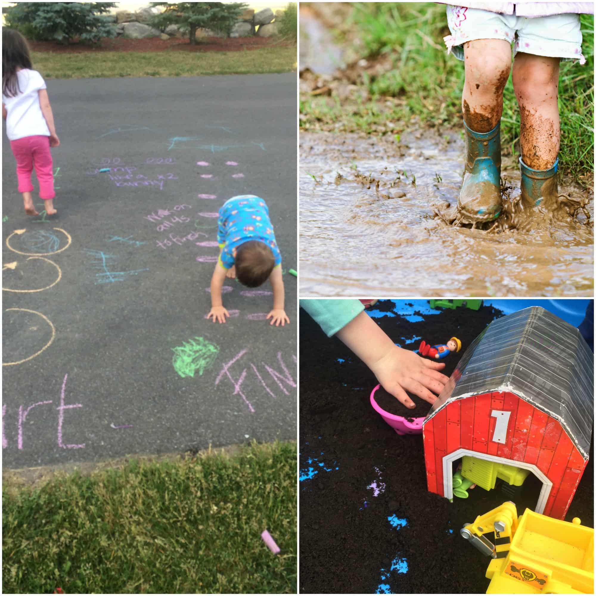These low or no prep backyard activities use household items, are great for toddlers, preschoolers, and kindergarteners. Great for play-based learning!