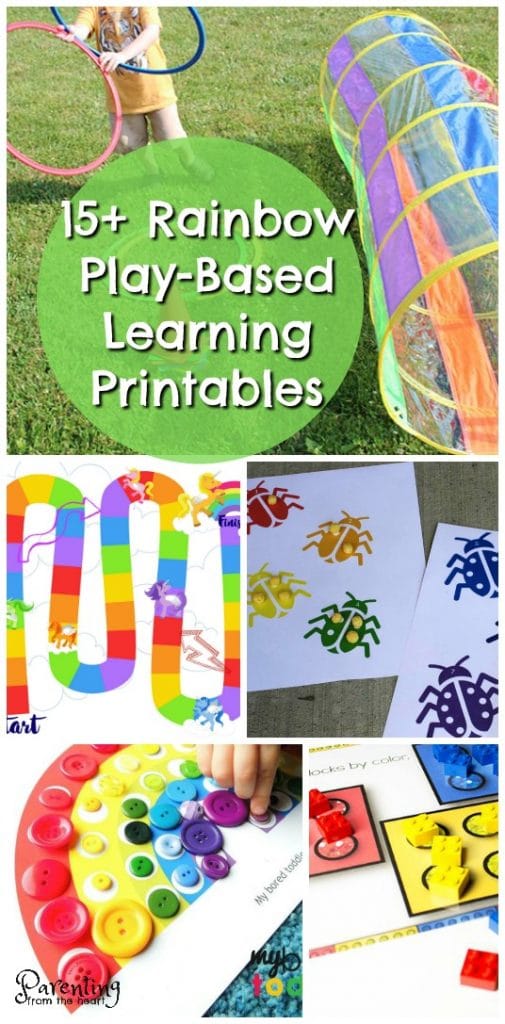 Get fun play-based learning ideas with these rainbow printables for preschoolers. These preschool worksheets are fun, free and are great to promote numeracy, literacy, fine motor and gross motor skills!
