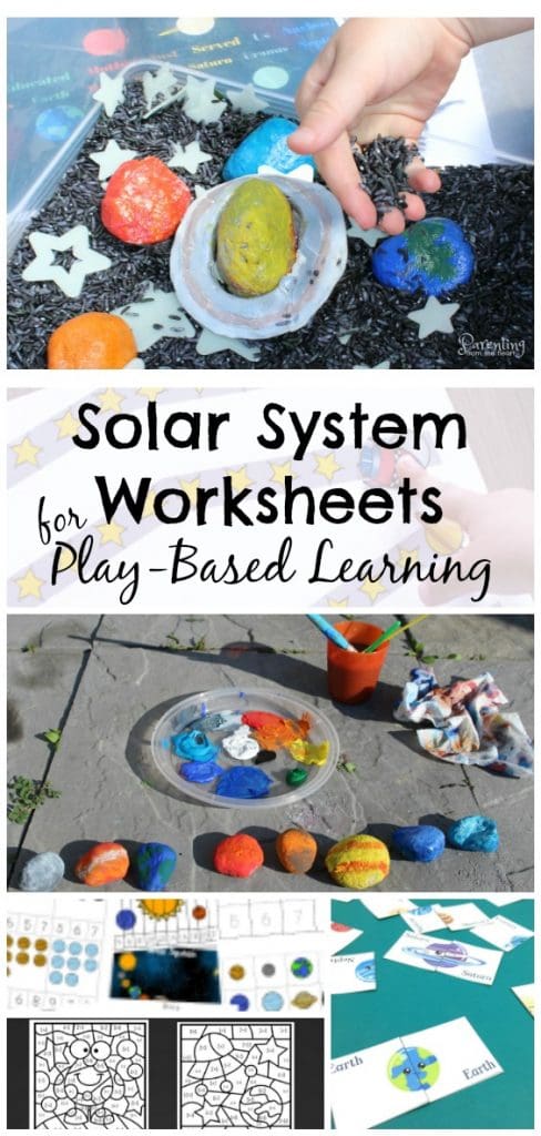 10 + solar system worksheets to promote play-based learning! These printables are free, fun and focus on numeracy, literacy, STEM, and sensory learning. Great for astronomy teaching units for preschoolers, kindergarteners, and older kids too!
